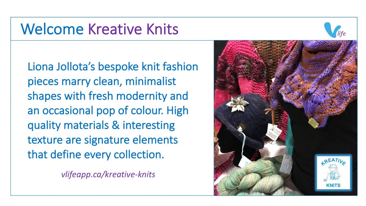vLife welcome kreative knits, knit hat, knit wrap, knit sweater by Liona Jolotta
