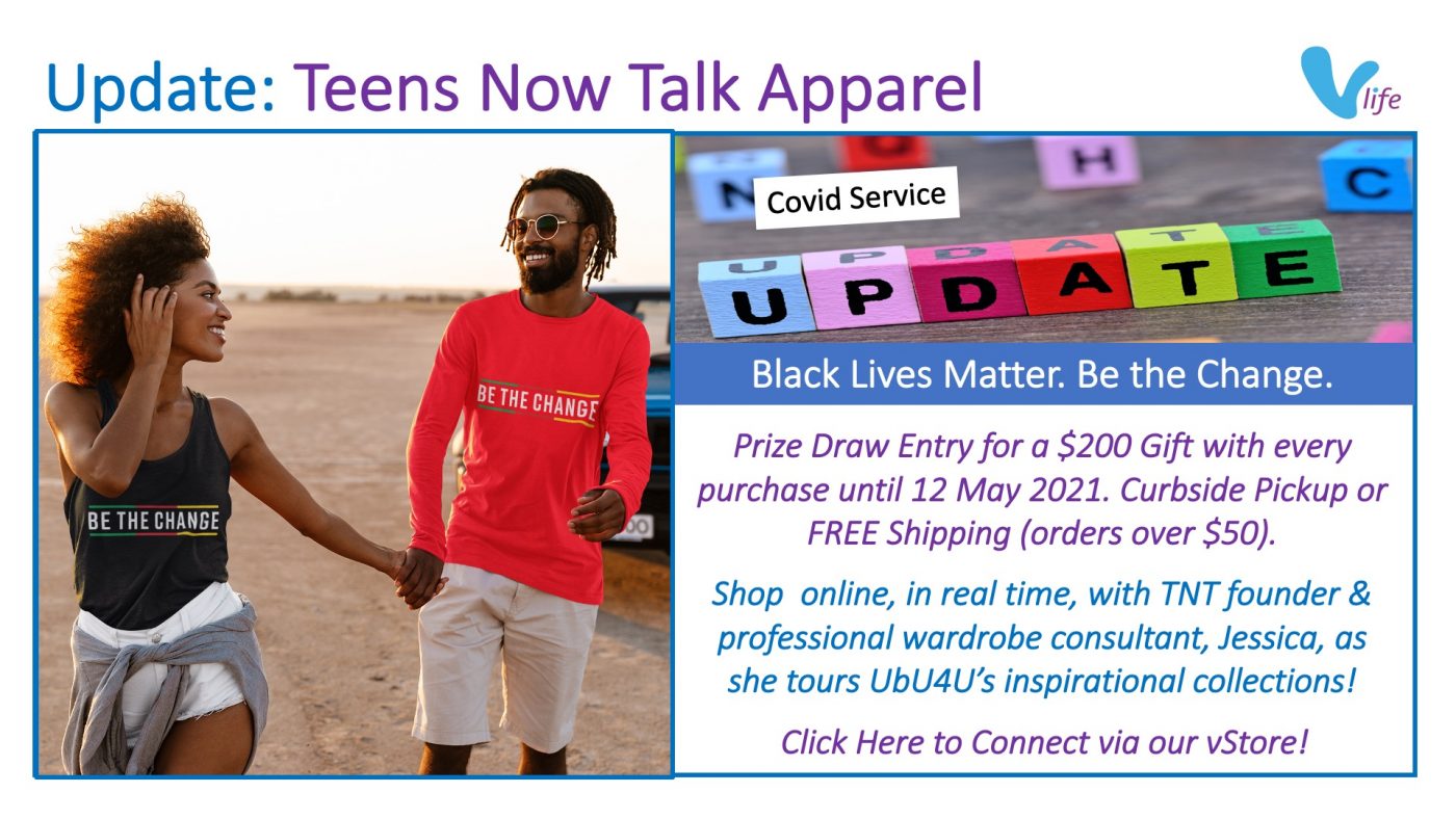 vStore COVID Service Update Teens Now Talk Apparel info poster