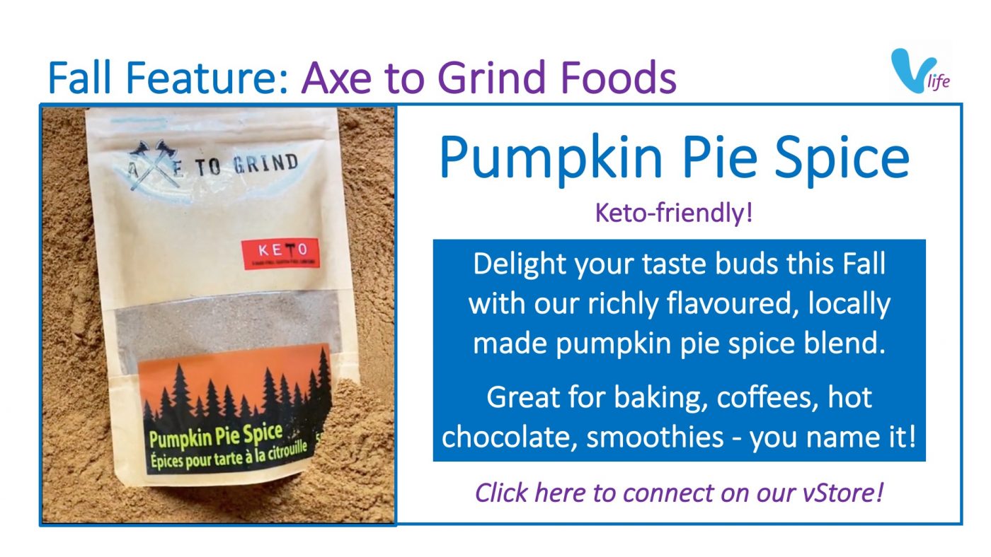 vStore Special Feature Axe to Grind Foods Pumpkin Pie Spice Blend info poster