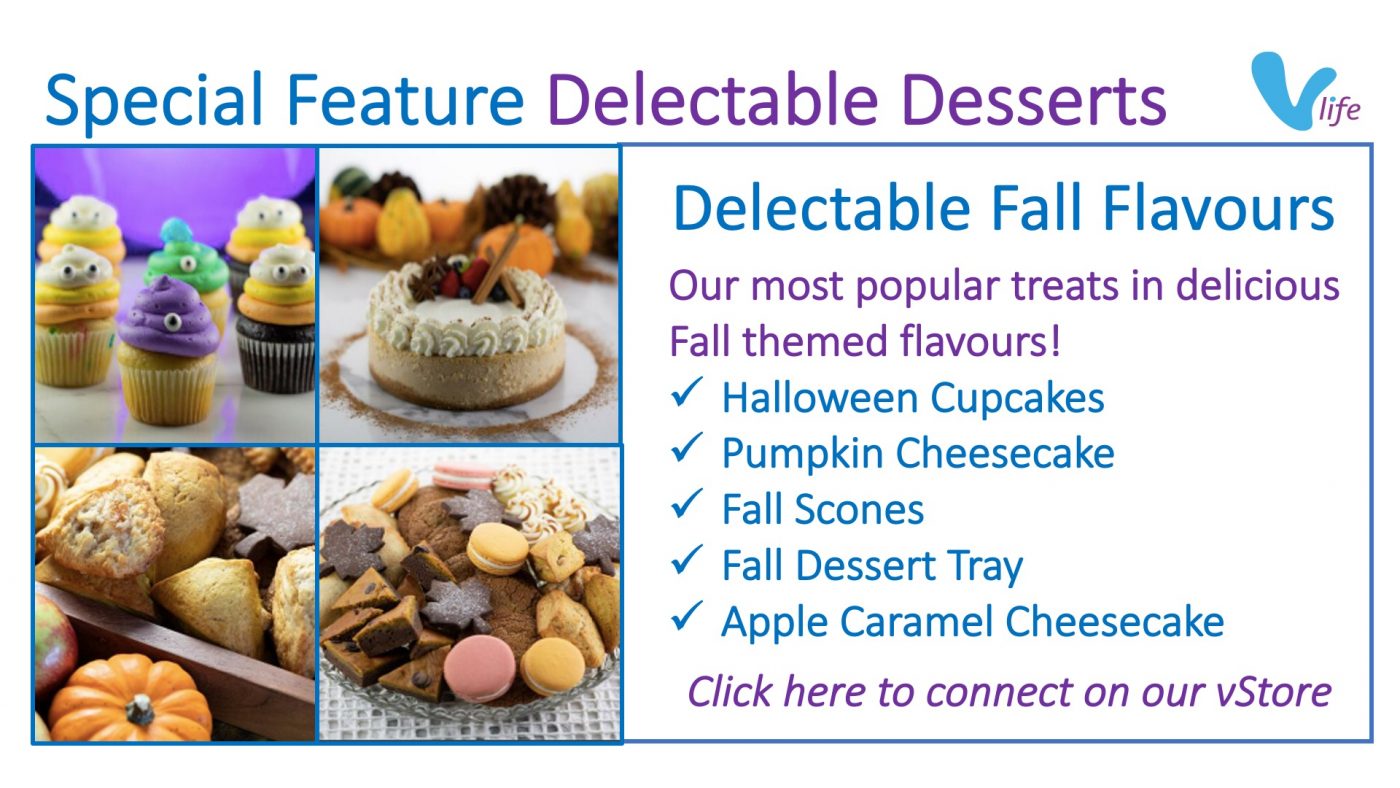 vStore Special Feature Delectable Dessert Fall Flavours Oct 2021 info poster Halifax Bakery