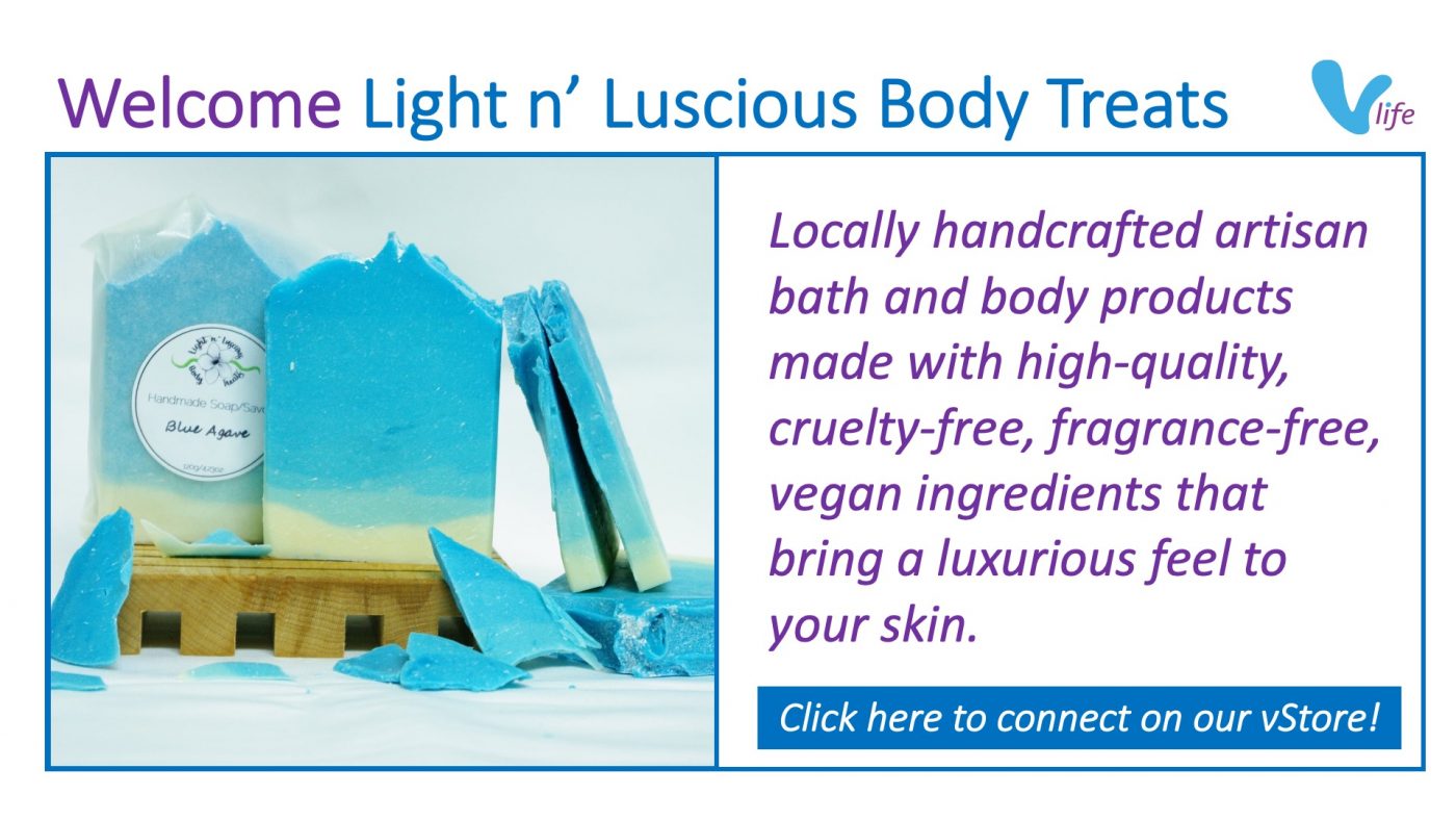 New vStore Light n Luscious Body Treats info poster beauty products