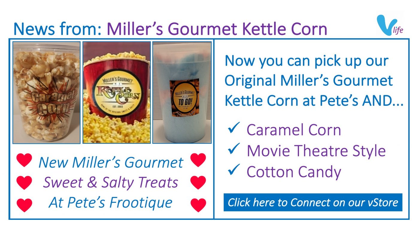 vStore Graphic Miller's Gourmet Kettle Corn New Products at Pete's Jan 2022