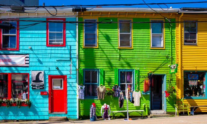 Colourful small business storefronts in Halifax Nova Scotia. 