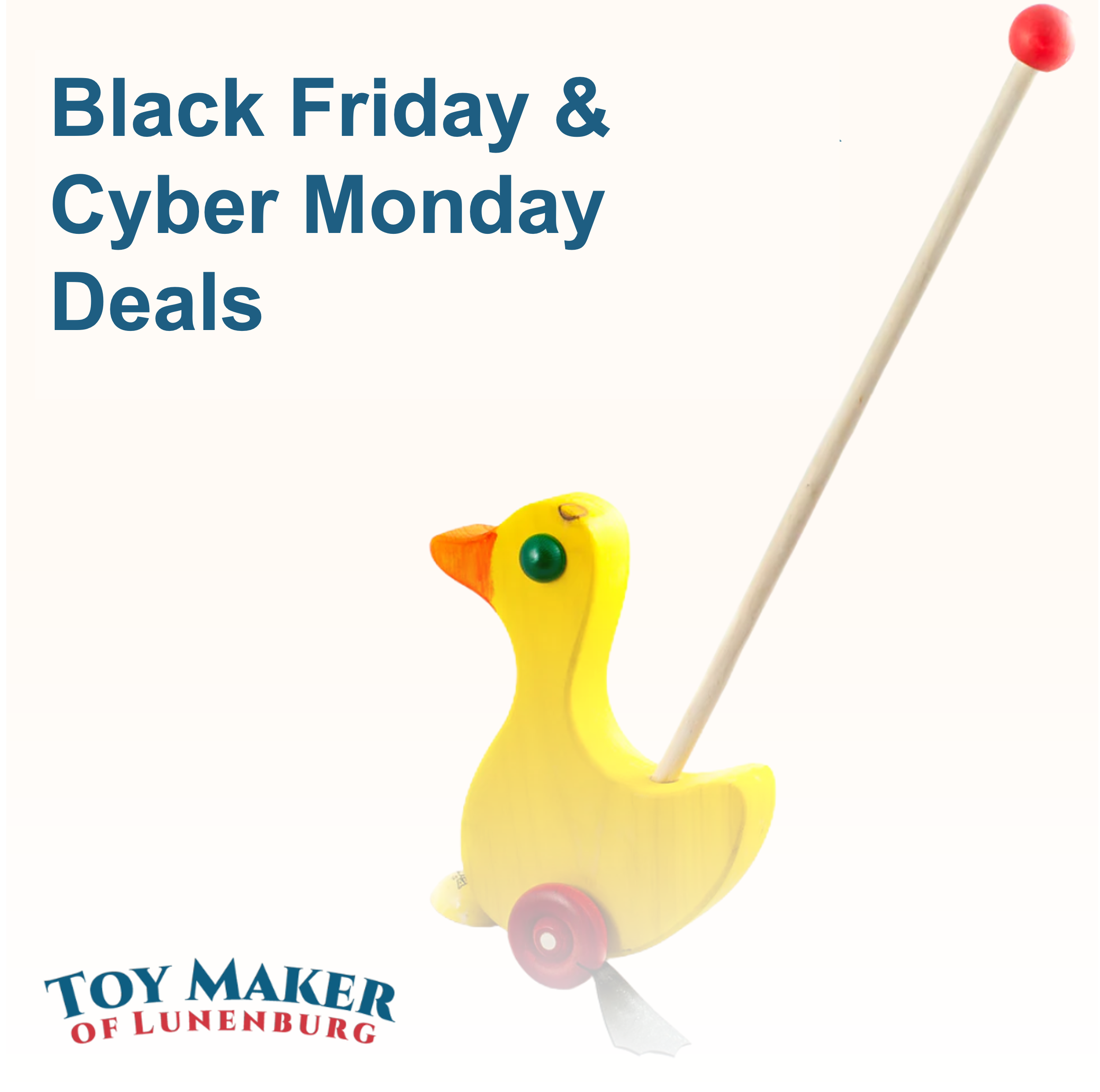yellow wooden push duck made in Nova Scotia by Toymaker of Lunenburg Black Friday and Cyber Monday Sales vStore image
