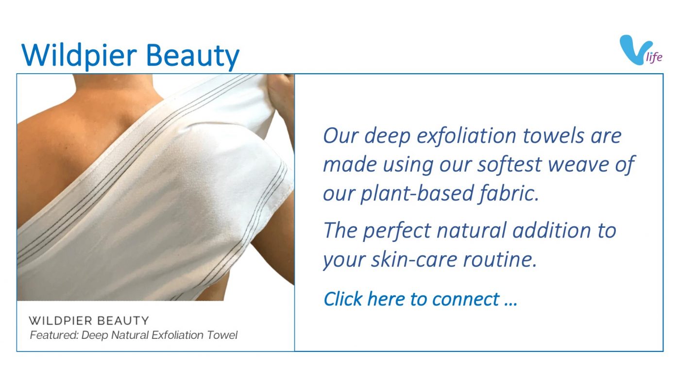vStore graphic Wildpier Beauty Natural Exfoliation Towel Jul 2023