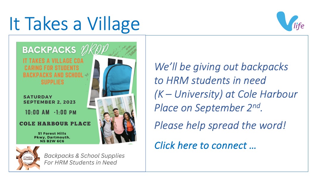 vStore graphic It Takes a Village Fundraiser Back to School Aug 2023