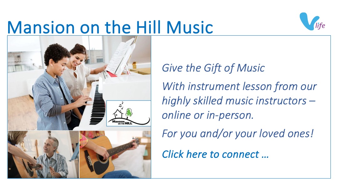 SL graphic Mansion on the Hill Music Featured Gift Music Lessons Dec 2023