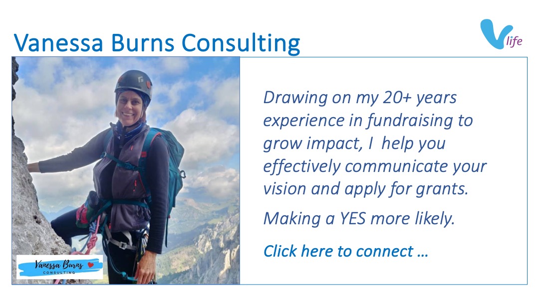 SL graphic Vanessa Burns Consulting Featured Fundraising Consultant Services Dec 2023. fundraising consultant